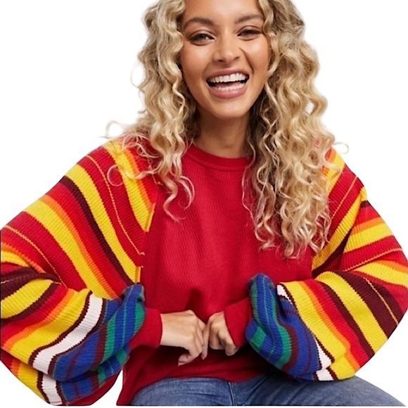 Free People We The Free Rainbow Dreams Pullover Knit Top size S - Picture 1 of 11